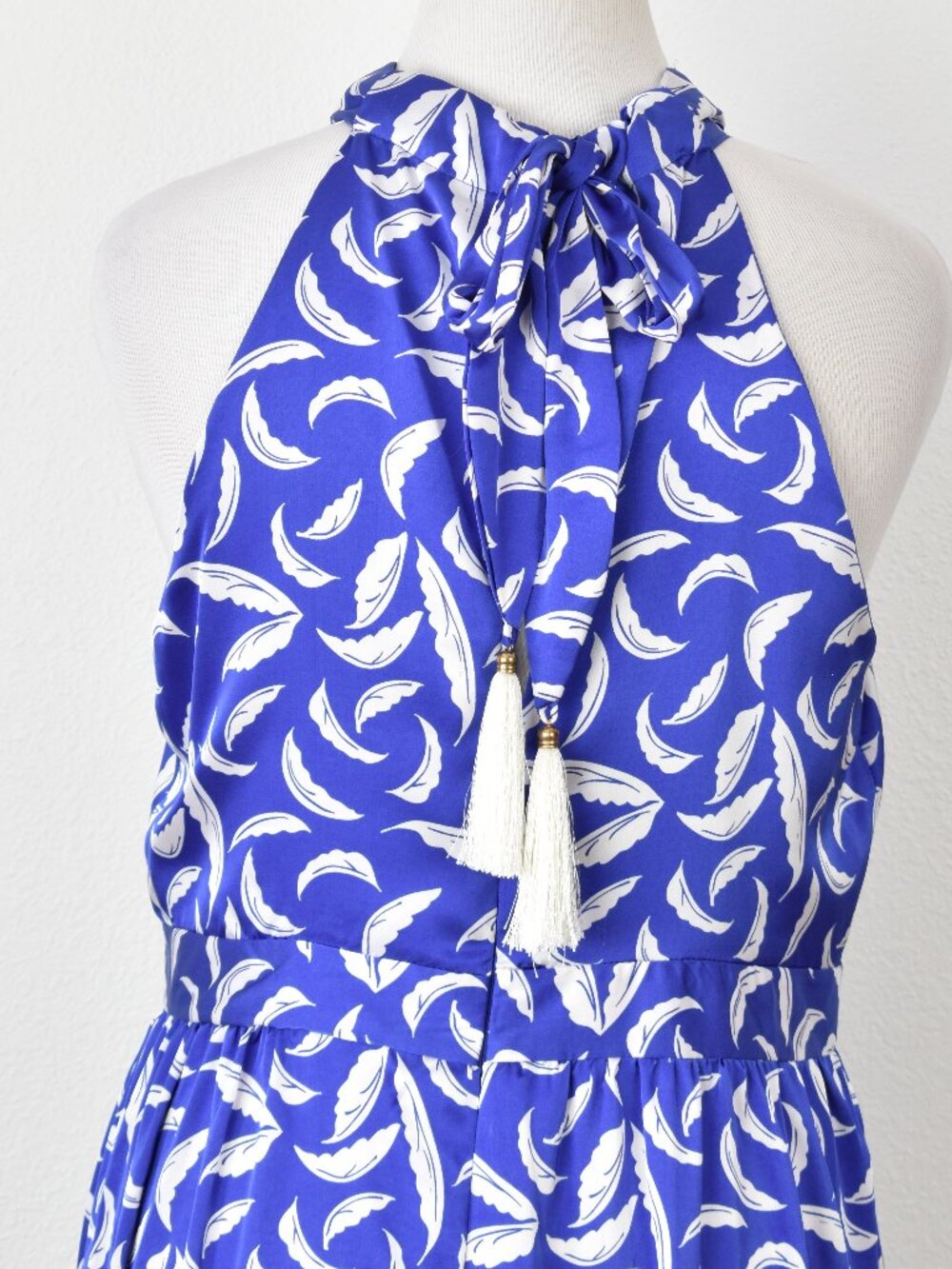 Tahari ASL Leaf Print Royal Blue Maxi Dress - 16 - Picture 9 of 11